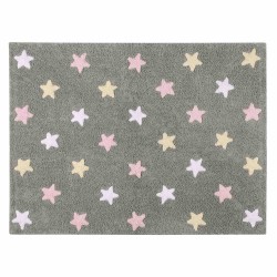 Alfombra Lavable Estrellas Tricolor Gris-Rosa
